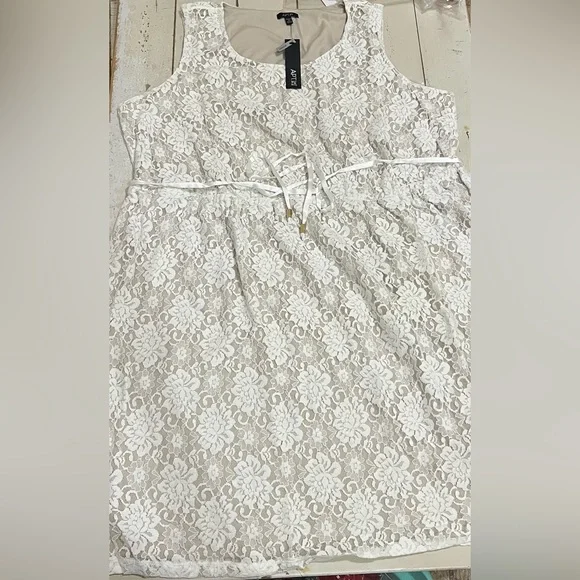 Apt.9 Floral Lace Dress Fit & Flare Sleeveless White Lace Womens 2X Nude  Liner
